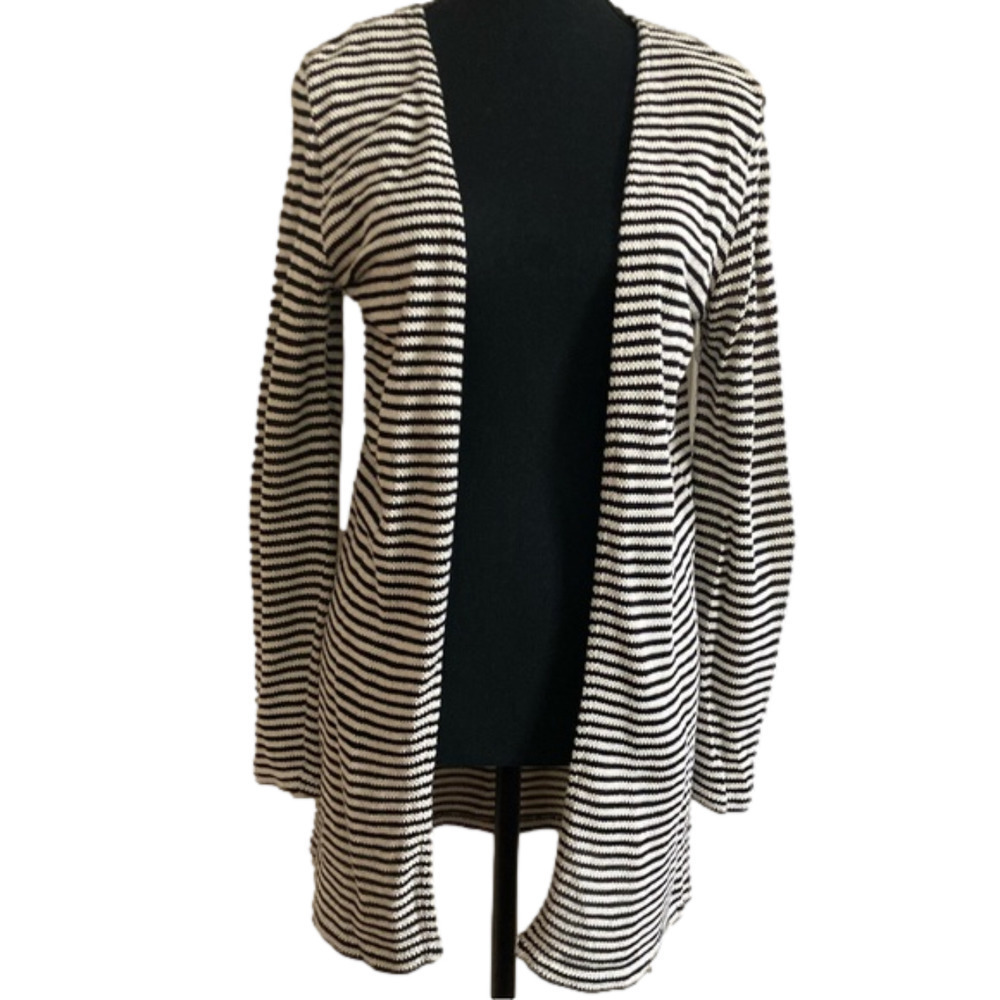 ONLY black and cream striped knit open cotton blend cardigan. Size Small